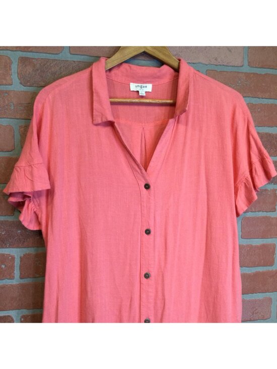 Umgee USA Womens Linen Blend Ombre Button Up Shirt Dress Frayed Hem Size L Boho - Picture 2 of 9